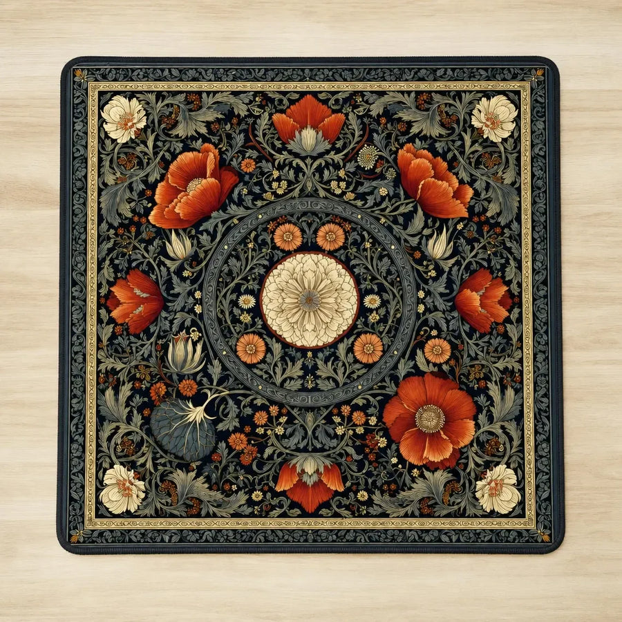 American Mahjong Mat with Storage Bag, Neoprene, Non-Slip, Noise Reducing, Peony and Peacock