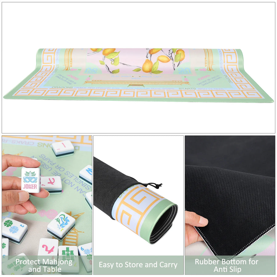 American Mahjong Mat for 4 Players, Square Rubber, Rollable, Portable, Lemon Yellow, view 2