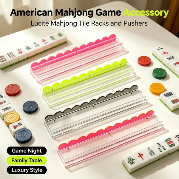 Mahjong Racks, Set of 4, Magnetic Clear Acrylic Tile Racks, Classic Style