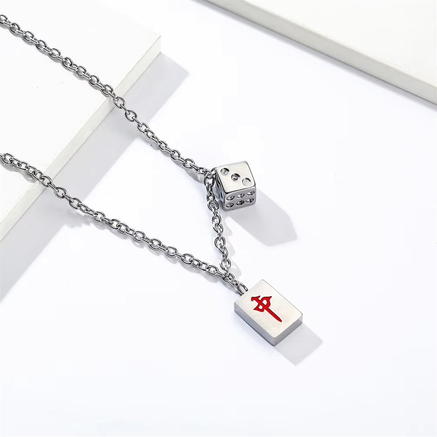 Mahjong Pendant Necklace, 316L Stainless Steel, Chinese Style, Hip Hop, view 3