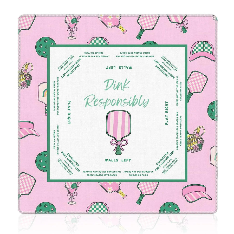 Mahjong Mat, 33 x 33 Inch Neoprene, Pink Pickleball Design, Grandmillennial Preppy Style, view 2
