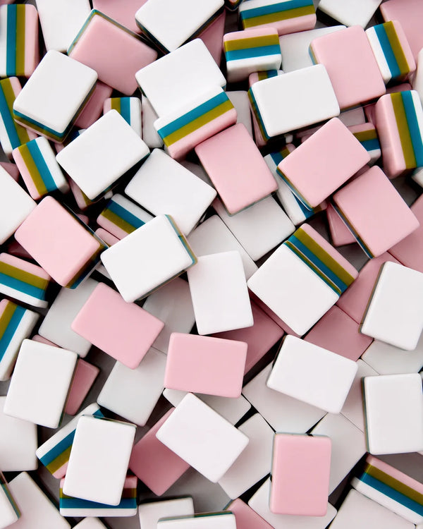 American Mahjong Set, 160 Acrylic Tiles, Pink with Chinese Patterns