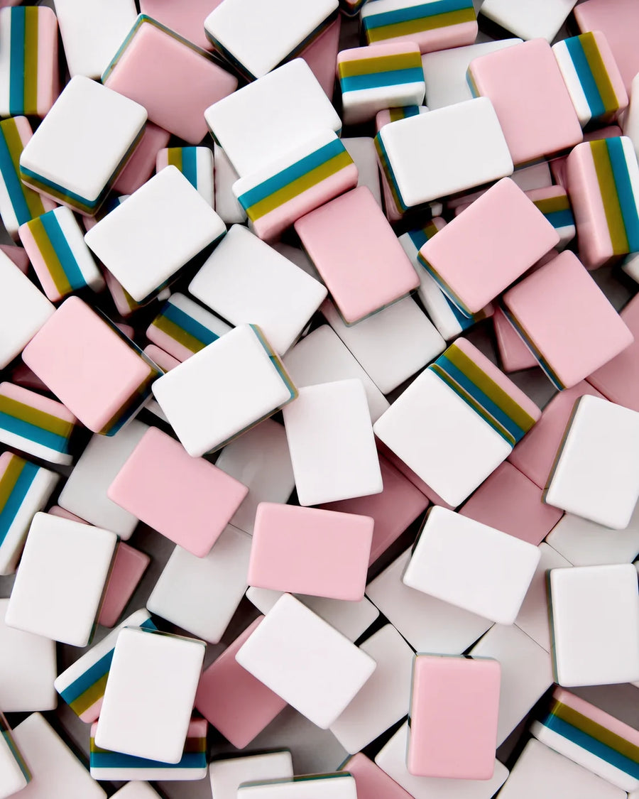 American Mahjong Set, 160 Acrylic Tiles, Pink with Chinese Patterns