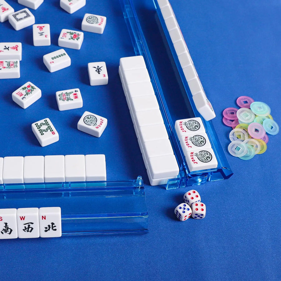Mahjong Push Racks, 2-in-1 Rack and Pusher, Magnetic Plastic, Minimalist Design, Blue, view 6