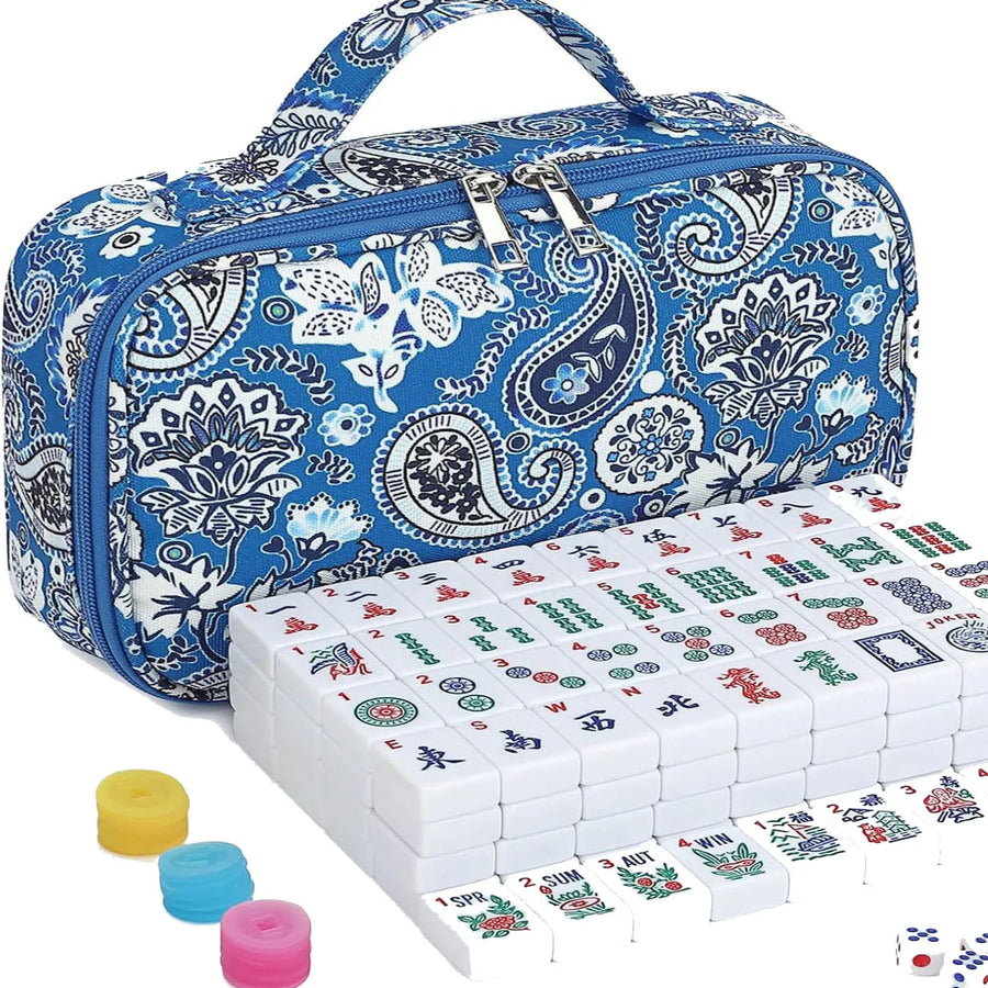 Mahjong Tile Storage Bag, Vintage Pattern Portable Handbag, Large Capacity, view 11