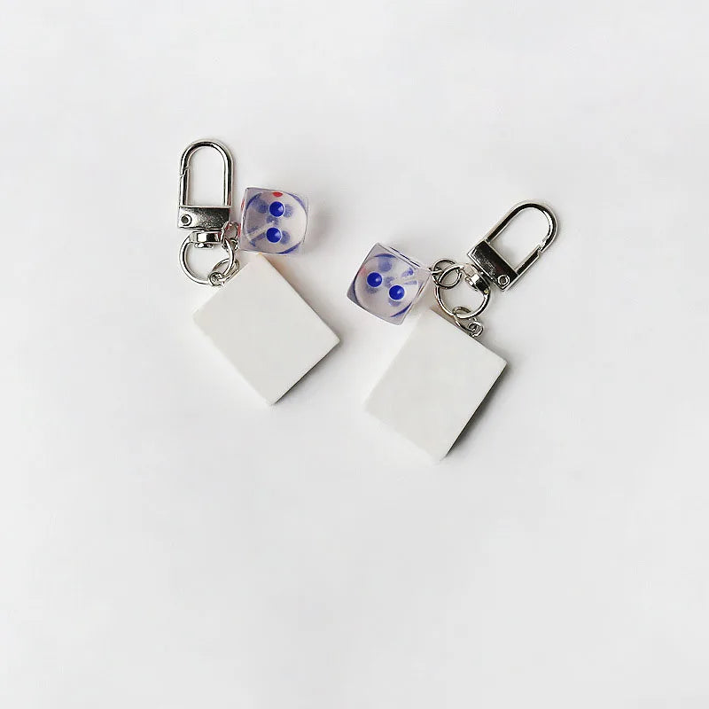 Mahjong Keychain, Resin Green Dragon Fa Tile Key Ring with Dice Pendant, view 3