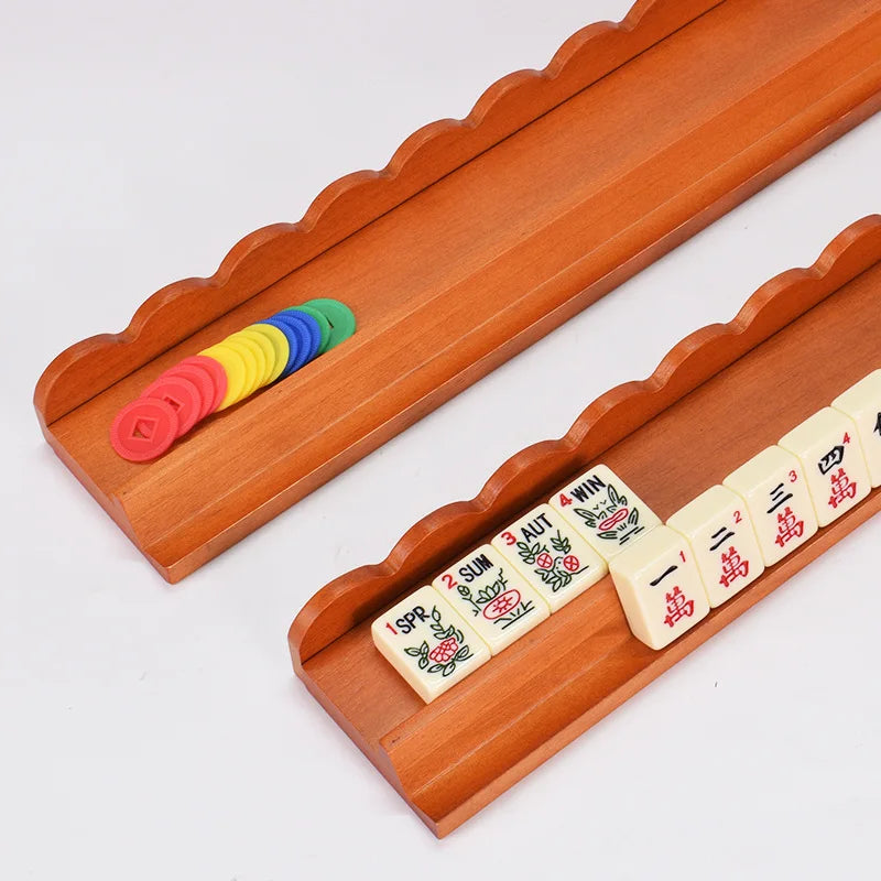 American Mahjong Racks and Pushers, Set of 4, 17.25 Inch Wave Edge Natural Wood, view 6