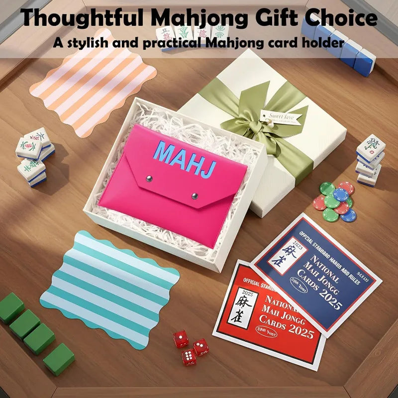 Mahjong Card Holder, PU Leather Protective Case, Expandable, Lightweight