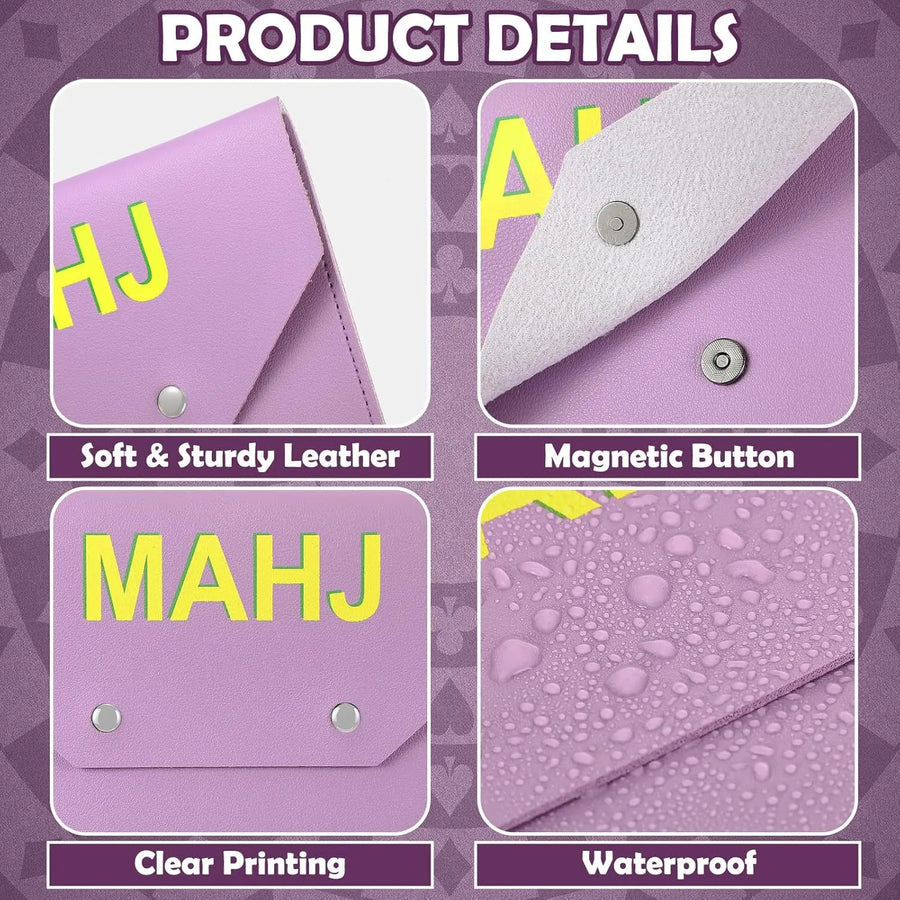 Mahjong Card Holder, PU Leather Rule Card Case with Magnetic Closure, Portable Protective Pouch, view 6