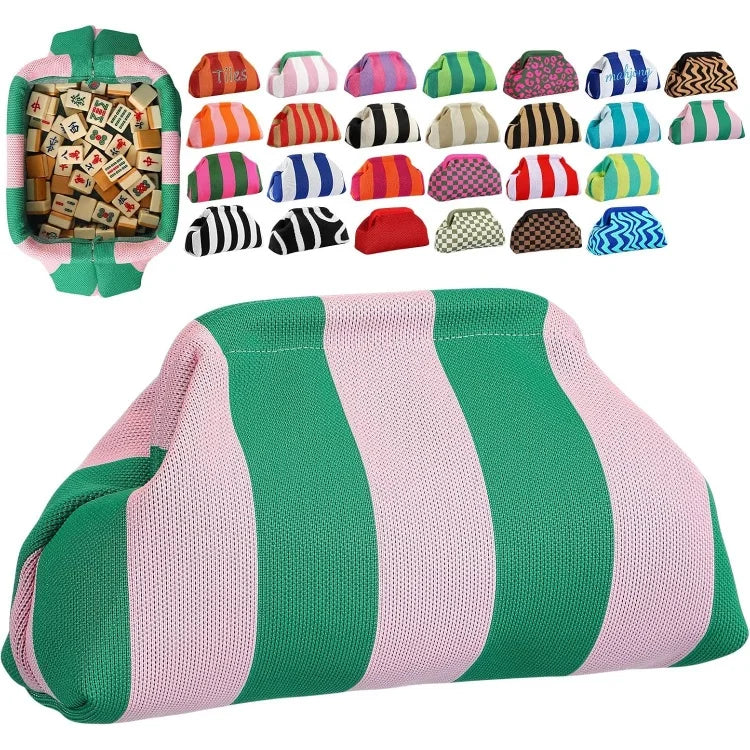Mahjong Zipper Pouch, Striped Knit Storage Bag for Tiles, Dice and Scoring Chips, Multicolor, view 12