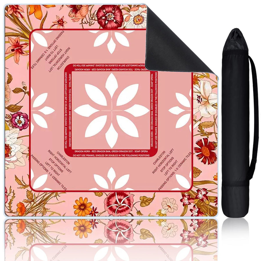 American Mahjong Mat, 31.5 x 31.5 Inch (80 cm) Rubber, Non-Slip, Stain Resistant, Pink and Red Floral
