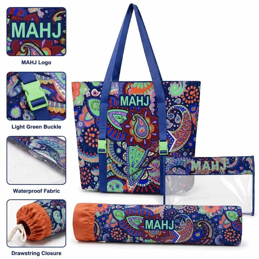 American Mahjong Set, 160 Acrylic Tiles, Blue Stripe with Bow Design, Racks and Mat Optional, view 9