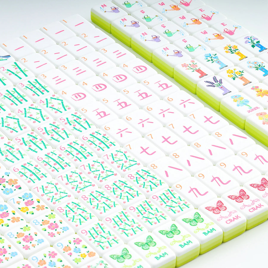 American Mahjong Tiles, 160 Pieces, Layered Green Acrylic, Spring Floral Bloom Design, view 5