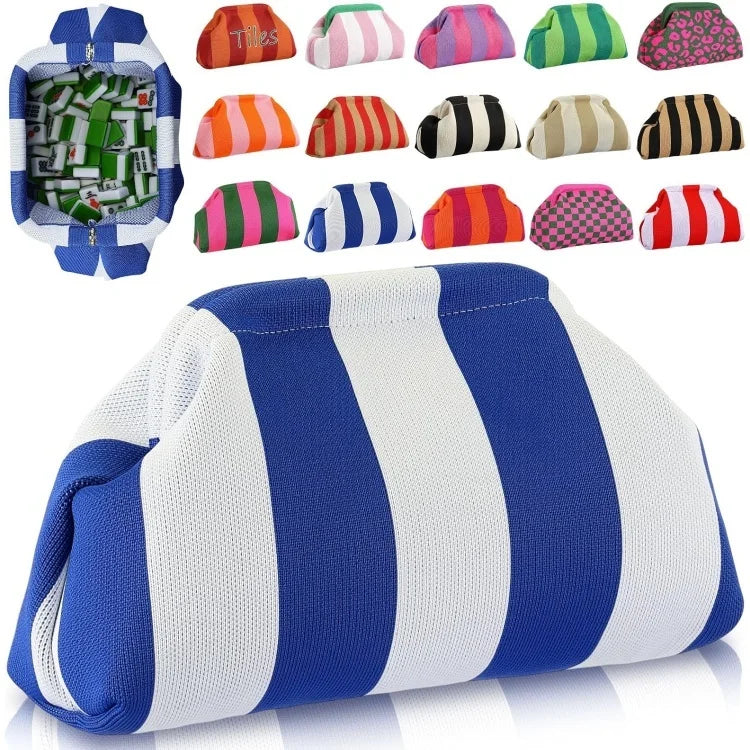 Mahjong Zipper Pouch, Striped Knit Storage Bag for Tiles, Dice and Scoring Chips, Multicolor, view 9