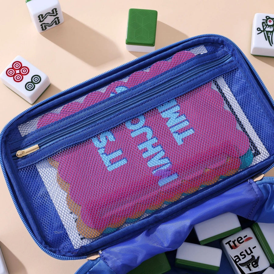 Mahjong Tile and Rack Storage Bag with Handle, Floral Retro Makeup Pouch Design, view 3