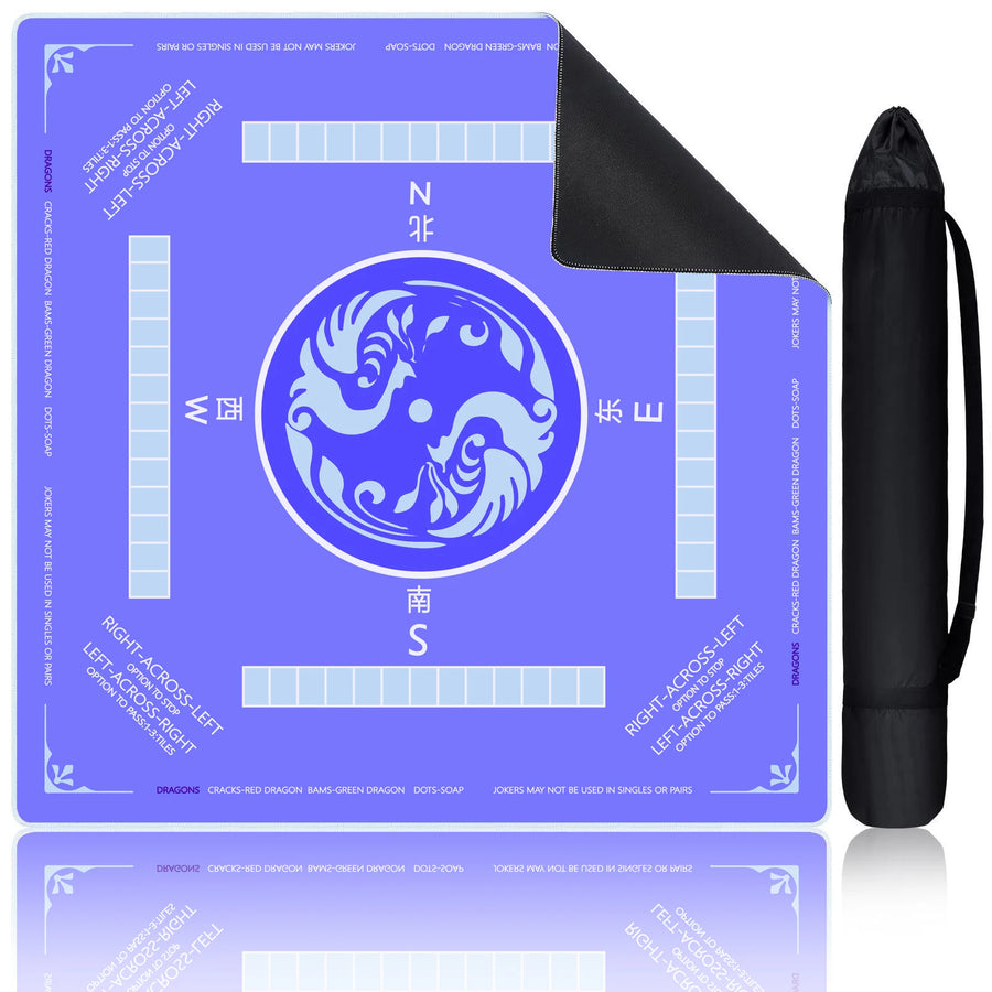 American Mahjong Mat, 31.5 x 31.5 Inch (80 cm) Rubber, Non-Slip, Stain Resistant, Blue Phoenix