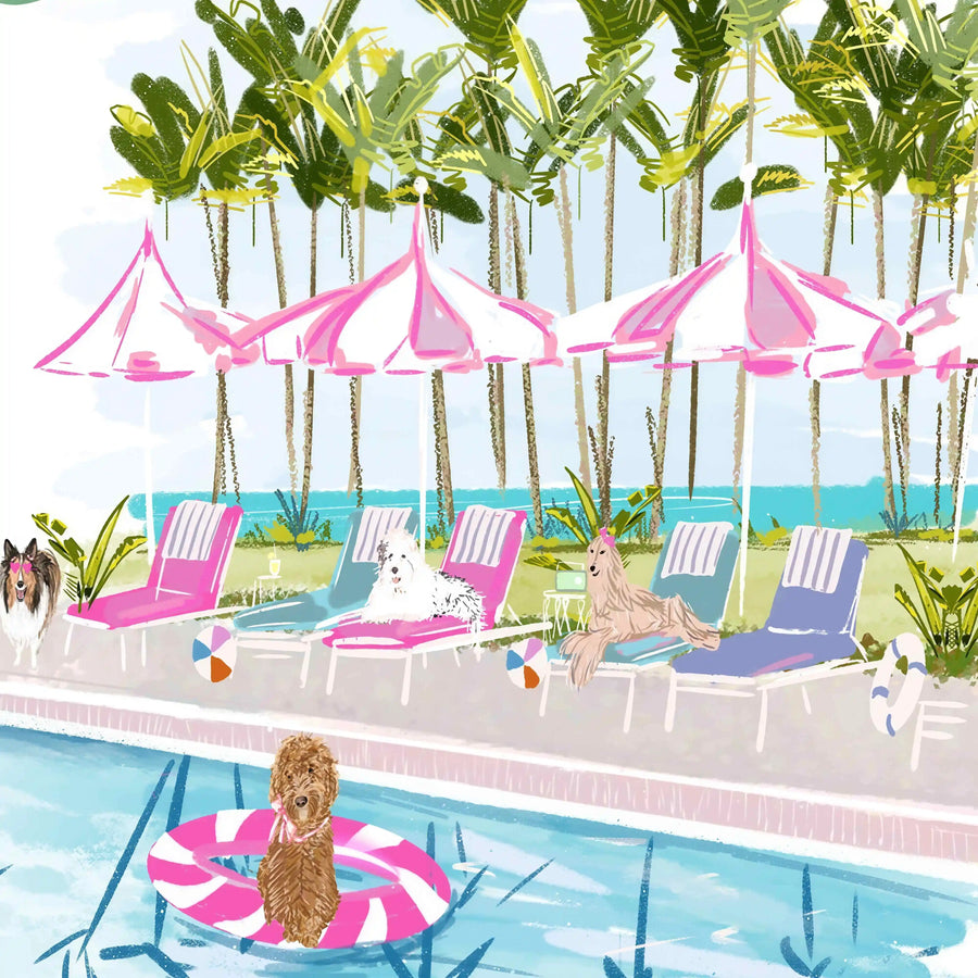 American Mahjong Mat, 33 x 33 Inch Neoprene, Non-Slip, Pink Leopard and Palm Scarf Print