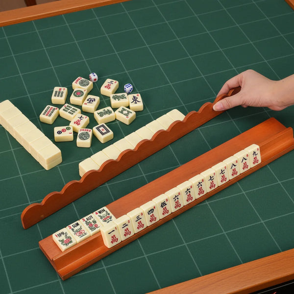 American Mahjong 2-in-1 Rack and Pusher, Set of 4, Scalloped Magnetic Wood