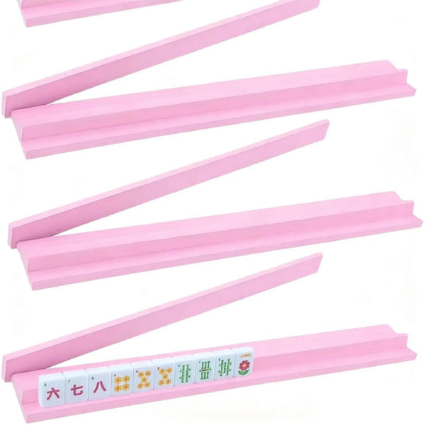 Wooden Mahjong Tray Stand with Magnetic Rack and Pusher, Portable, for Mahjong and Dominoes