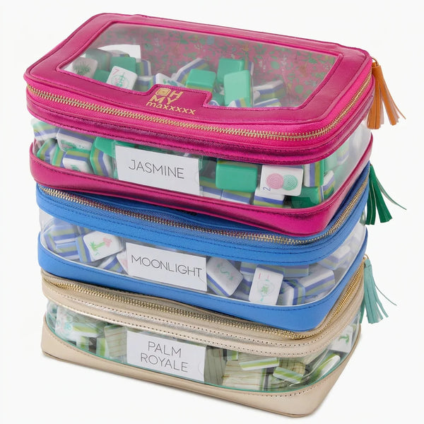 Mahjong Storage Bag, Clear PVC with Zipper and Fringed Handle, Portable Travel Bag, Multicolor