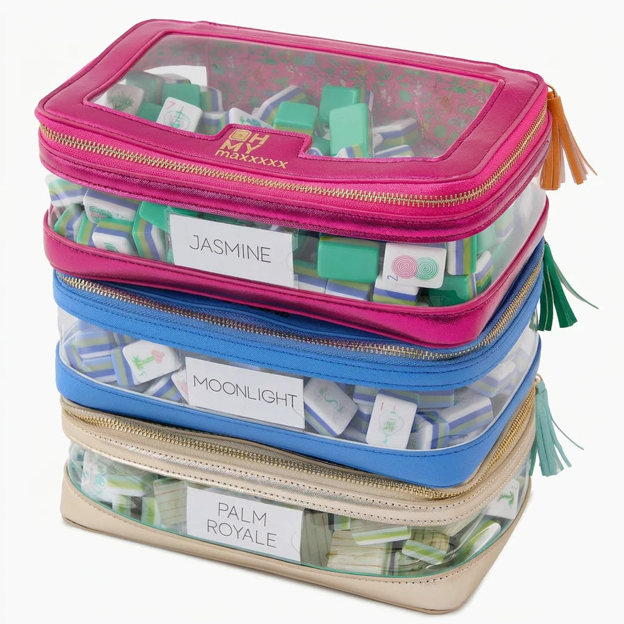 Mahjong Storage Bag, Clear PVC with Zipper and Fringed Handle, Portable Travel Bag, Multicolor