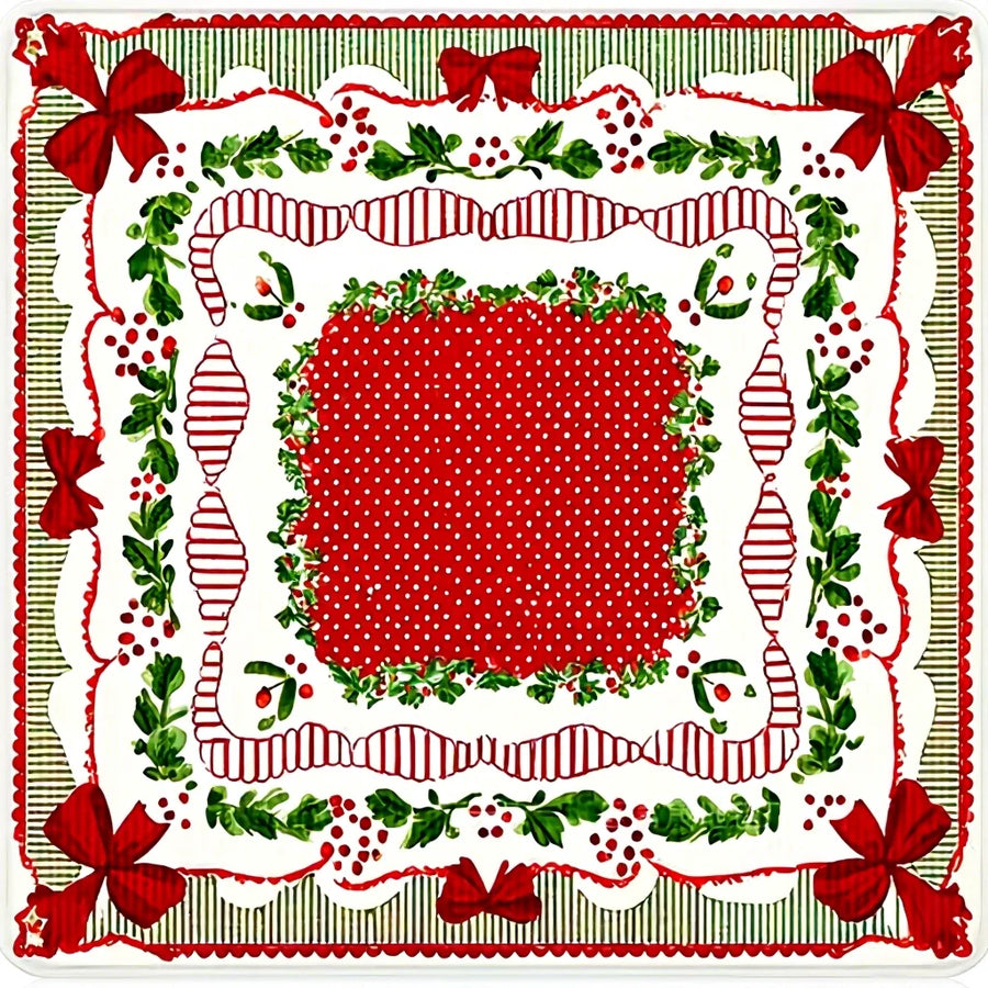 American Mahjong Mat, Christmas Holiday Print, Non-Slip Rubber with Stitched Edges