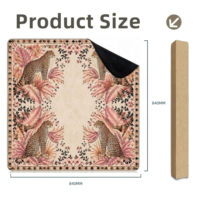 Mahjong Mat, 33 Inch Neoprene, Pink Leopard and Tiger Jungle Animal Print, view 2