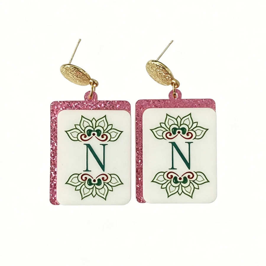 Mahjong Tile Earrings, Glitter Acrylic, Square Joker Tile Charm, view 8