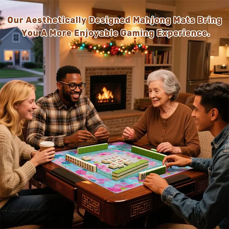 Mahjong Mat for 4 Players, Rubber, Non-Slip, Noise Reducing, Easy Care Table Cloth, view 5