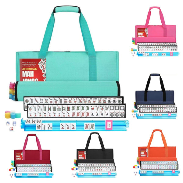 American Mahjong Set, 160 Engraved Tiles, 4 Color Racks and Pushers, Carry Bag, Dice, Scoring Chips