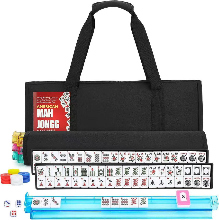 American Mahjong Set, 160 Engraved Tiles, 4 Color Racks and Pushers, Carry Bag, Dice, Scoring Chips, view 3