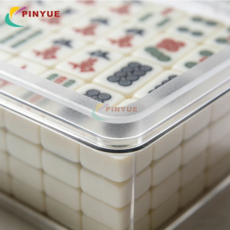 Mahjong Tile Storage Box, Clear Acrylic Display Case with Sliding Lid, view 6