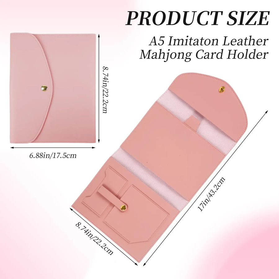 Mahjong Card Holder, PU Leather Folio Sleeve with Multiple Pockets, Large 17 x 8.7 Inch, view 3