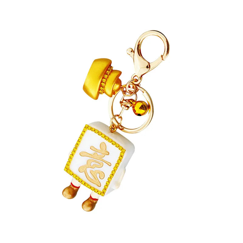 Mahjong Tile Keychain, Resin with Rhinestones, Ruyi Ingot Bag Charm, 2.1 x 1.4 Inch, 2 Styles, view 5