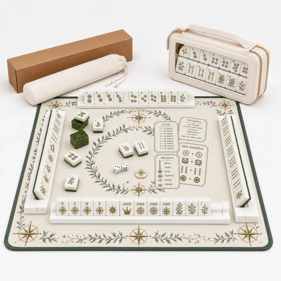 Mahjong Table Mat with Travel Bag, Neoprene, Noise Reducing, Forest Green Laurel Wreath, view 3