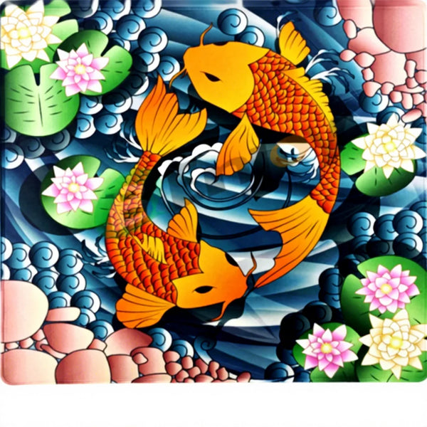 American Mahjong Mat, Foldable Waterproof Rubber, Koi Fish Design