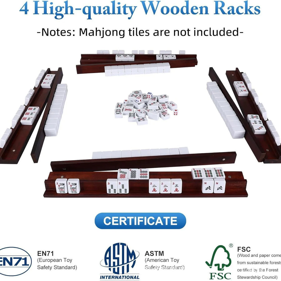 Wooden Mahjong Storage Rack and Pusher Holder, Magnetic, Shelf Stand for 4 Players, view 3