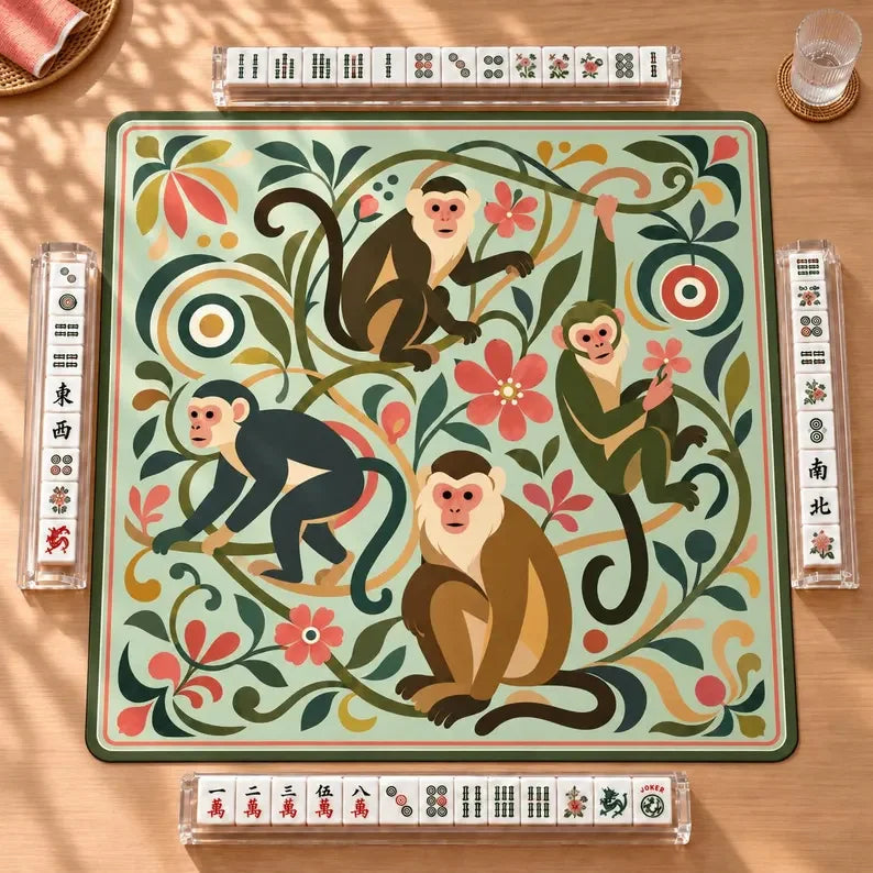 American Mahjong Mat with Storage Bag, Neoprene, Non-Slip, Noise Reducing, Folk Art Leopard Floral