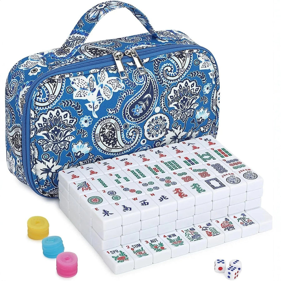 Mahjong Tile Storage Bag, Vintage Pattern Portable Handbag, Large Capacity, view 3