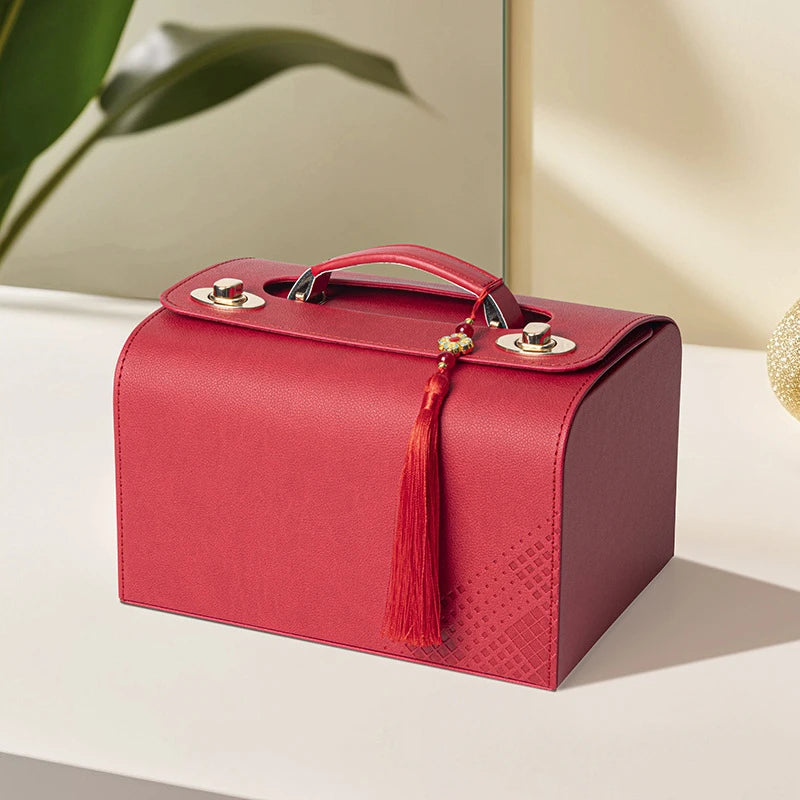 American Mahjong Storage Case with Handle, PU Leather Organizer Box, Tiles Not Included, view 7