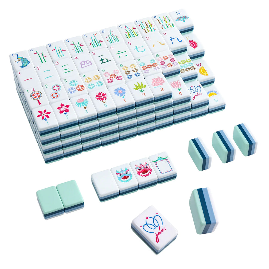 American Mahjong Tiles, 160 Pieces, Layered Green Acrylic, Spring Floral Bloom Design, view 9