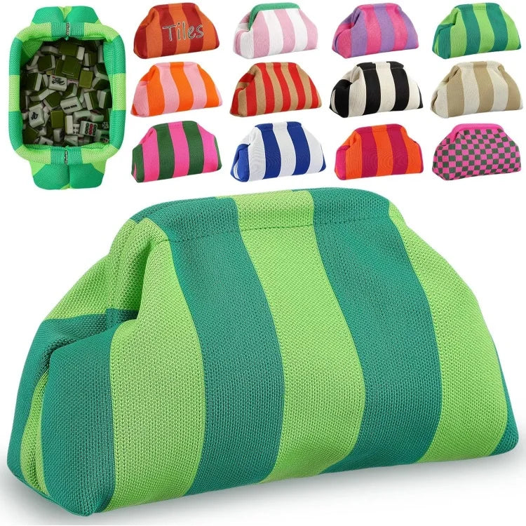 Mahjong Zipper Pouch, Striped Knit Storage Bag for Tiles, Dice and Scoring Chips, Multicolor, view 10