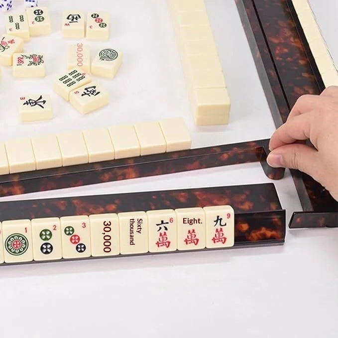 Mahjong 2-in-1 Racks and Pushers, Set of 4, Tortoiseshell Flame Grain Acrylic, Portable, view 4