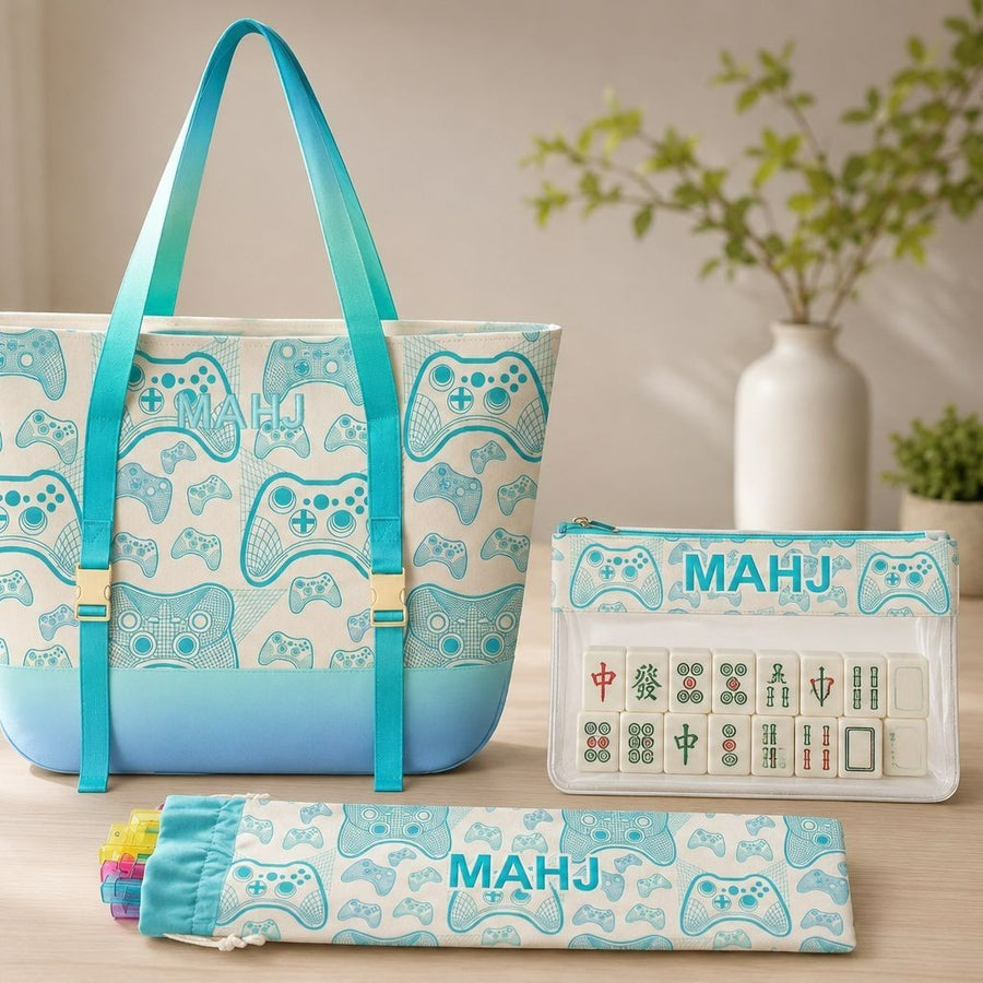 Mahjong Set, 166 Tiles, Canvas Tote Bag, Racks, Wind Indicator, Dice, Scoring Chips, Scorecard, view 3