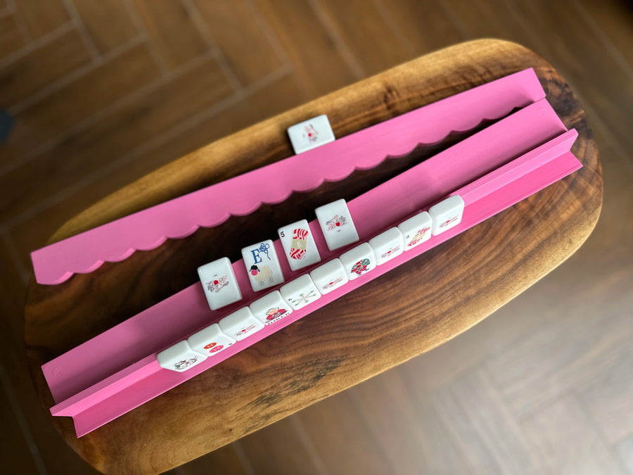Mahjong 2-in-1 Racks and Pushers, Set of 4, 18 Inch Foldable Solid Wood, Multicolor, view 2