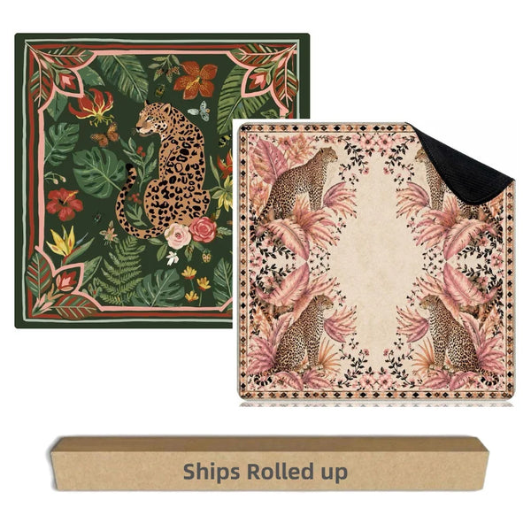 Mahjong Mat, 33 Inch Neoprene, Pink Leopard and Tiger Jungle Animal Print