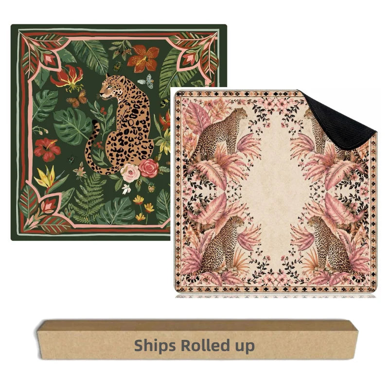 Mahjong Mat, 33 Inch Neoprene, Pink Leopard and Tiger Jungle Animal Print