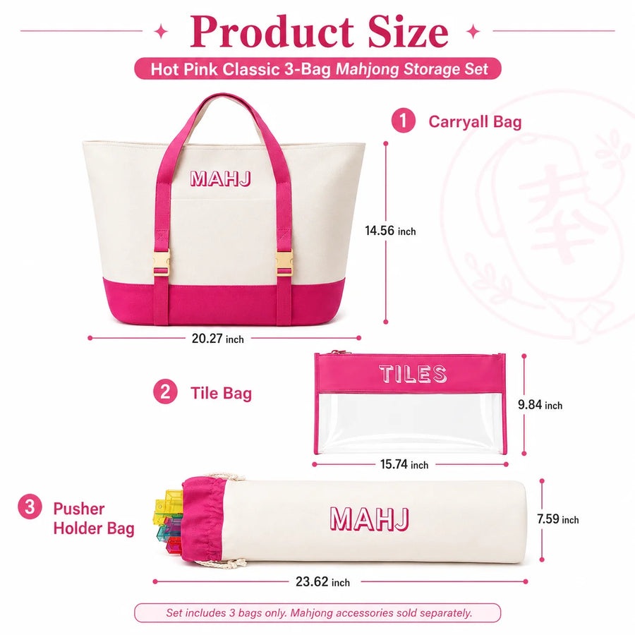 Mahjong Travel Bag, Canvas Carrying Case and Accessories Organizer, Portable