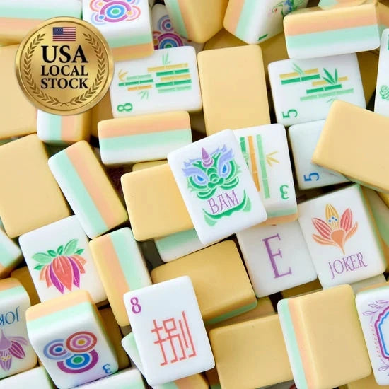 American Mahjong Tile Set, Ceramic Tiles for 4 Players, Portable