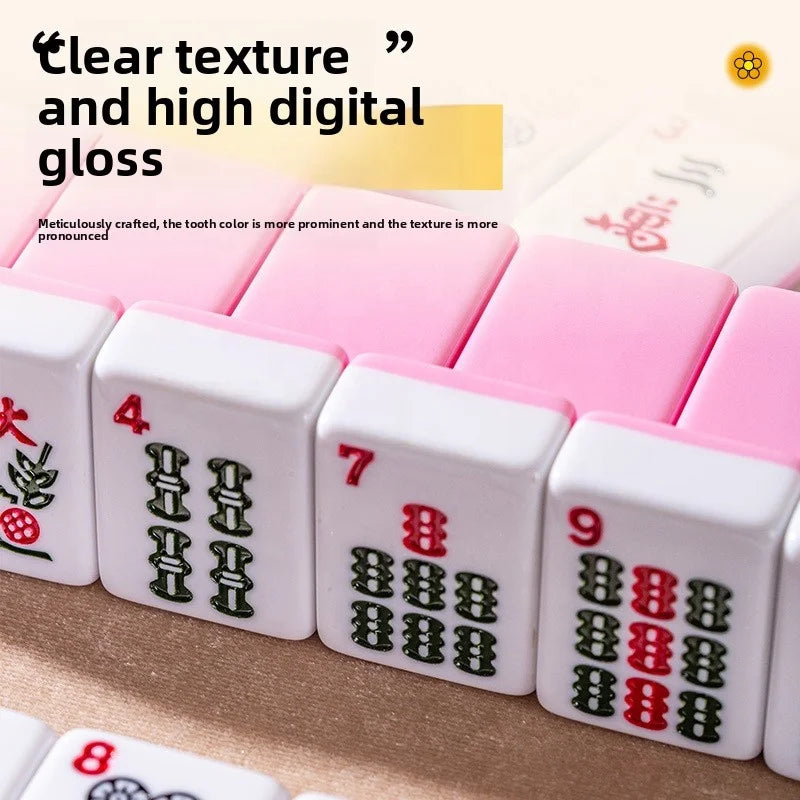 American Mahjong Set, 166 Engraved Melamine Tiles, 30mm, Pink and White, view 5